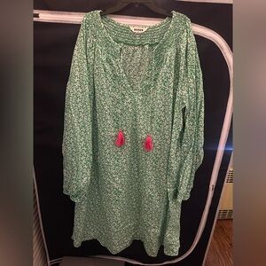 Like new Boden smocked floral green and white tassel swim coverup 16 18 long